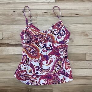 Lands End Tankini Swimsuit Top Size 12 Lined Underwire Pink Orange Paisley